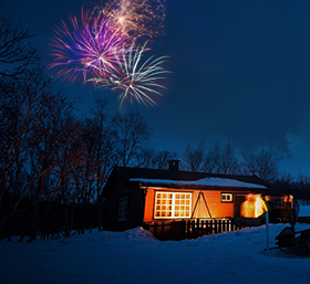 Vakantiehuisje en vuurwerk